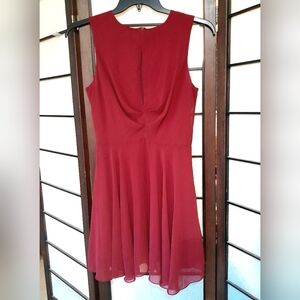 YOU Red Flounce Lace Mid Length Sleeveless Dress with Peekaboo Bust M/L